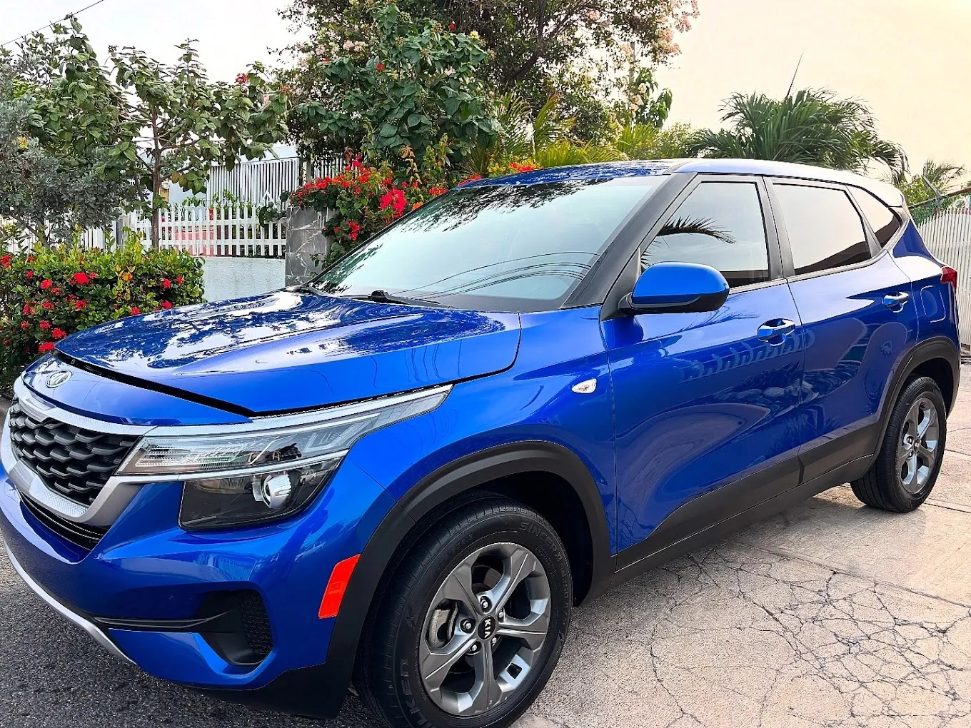 Kia Seltos azul tras lavado y detallado exterior